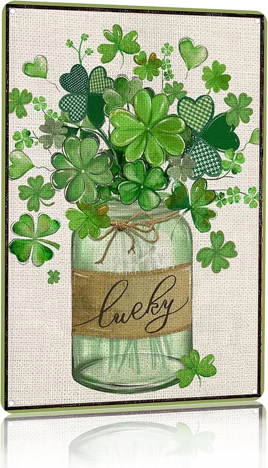 Funny St. Patrick's Day Tin Sign - Green Shamrock Clover Lucky Irish Vintage Metal Decor 8x12 Inch for Home Yard Garden by Smilelife