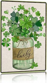 Smilelife St Patricks Day Gifts Funny Green Shamrocks Clovers Lucky Irish Tin Sign for Home Room Yard Garden Vintage St Patricks Day Decor 8x12 Inch 3095