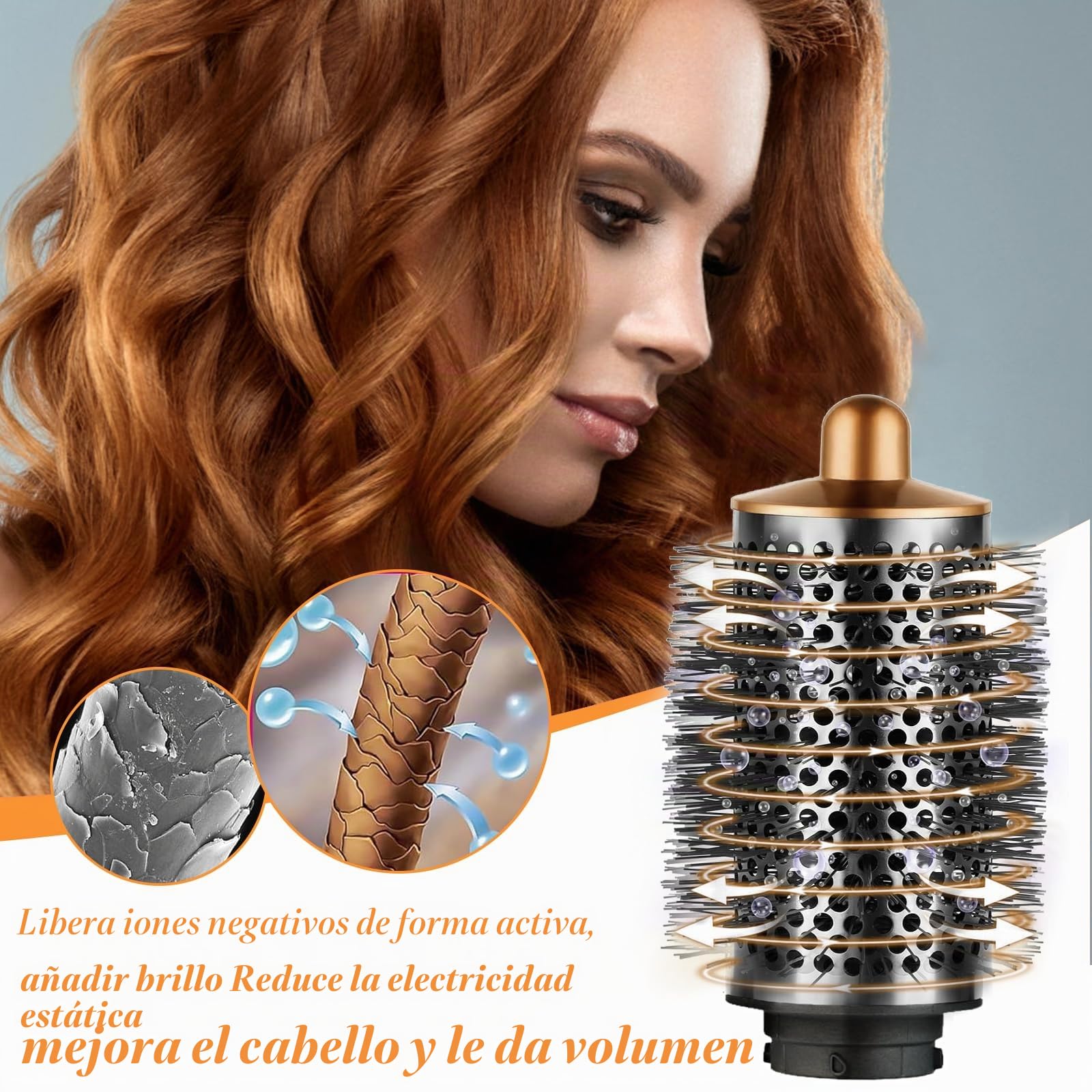Cepillo grande y redondo mejorado para accesorios Dson Airwrap HS01/HS05, cepillo de volumen para cabello plano y caído (dorado)