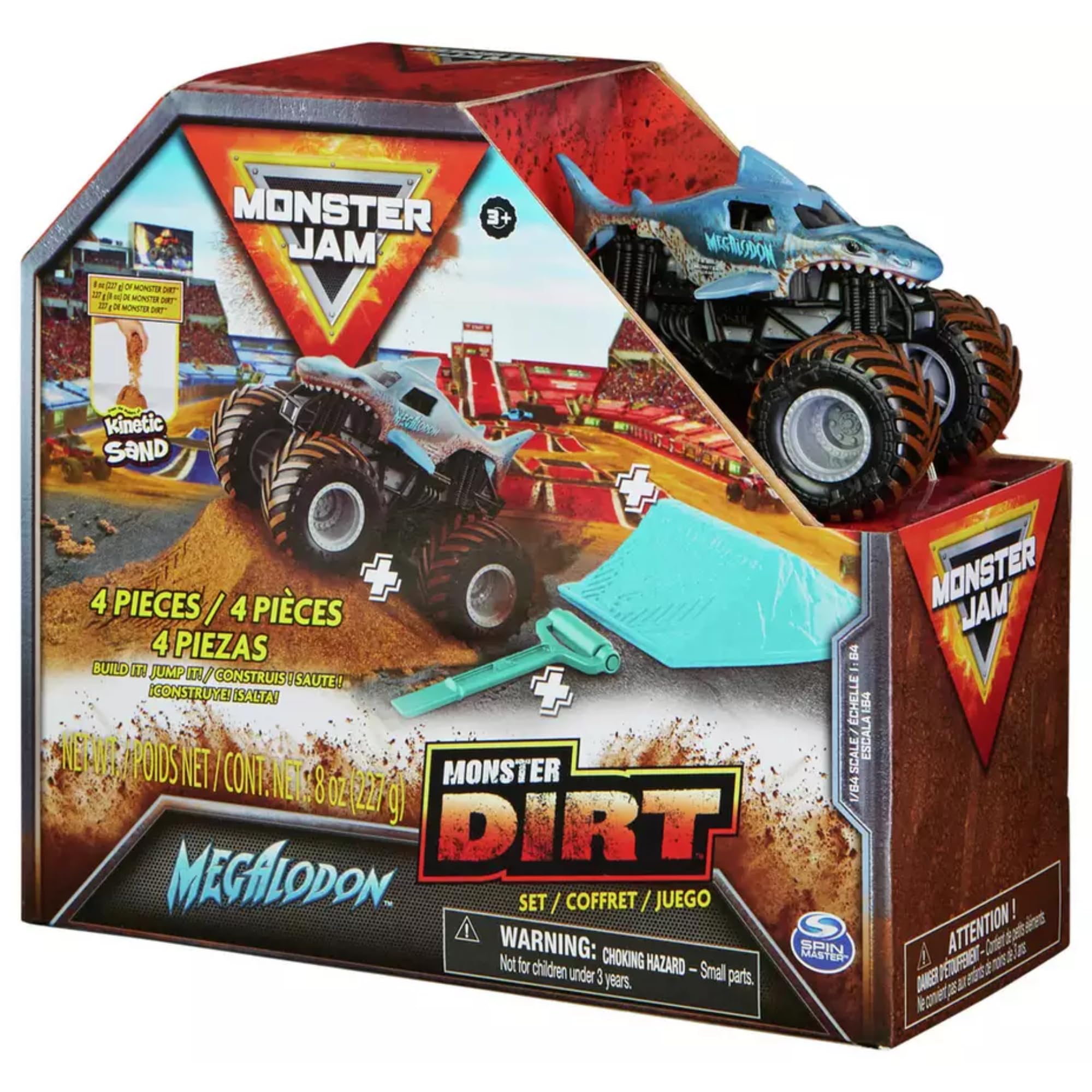 Monster Jam 4 Piece Playset With Monster Truck, Ramp, Roller Monster Jam excitement home - (Megalodon)