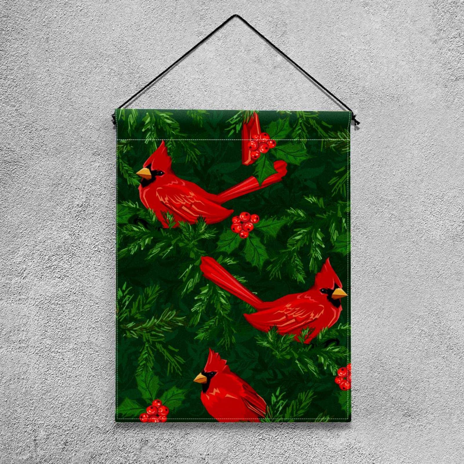 Bandiera Decorativa Da Giardino Invernale Artofy Con Uccellini Rossi, Rami Di Pino E Bacche - 31,8 X 45,7 Cm