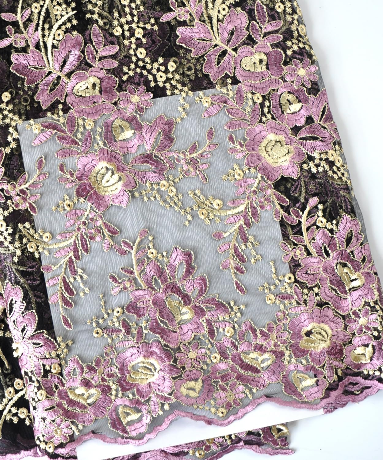 African Fabric Net Fabrics Nigerian Embroidered Lace Fabric for Party Dress (Light Purple) 5 Yards 2203-12