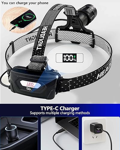Miniatura 4 de Linterna frontal recargable de 100,000 lúmenes, luz LED brillante, 40 horas de funcionamiento, faros impermeables para frente, faros delanteros de 3