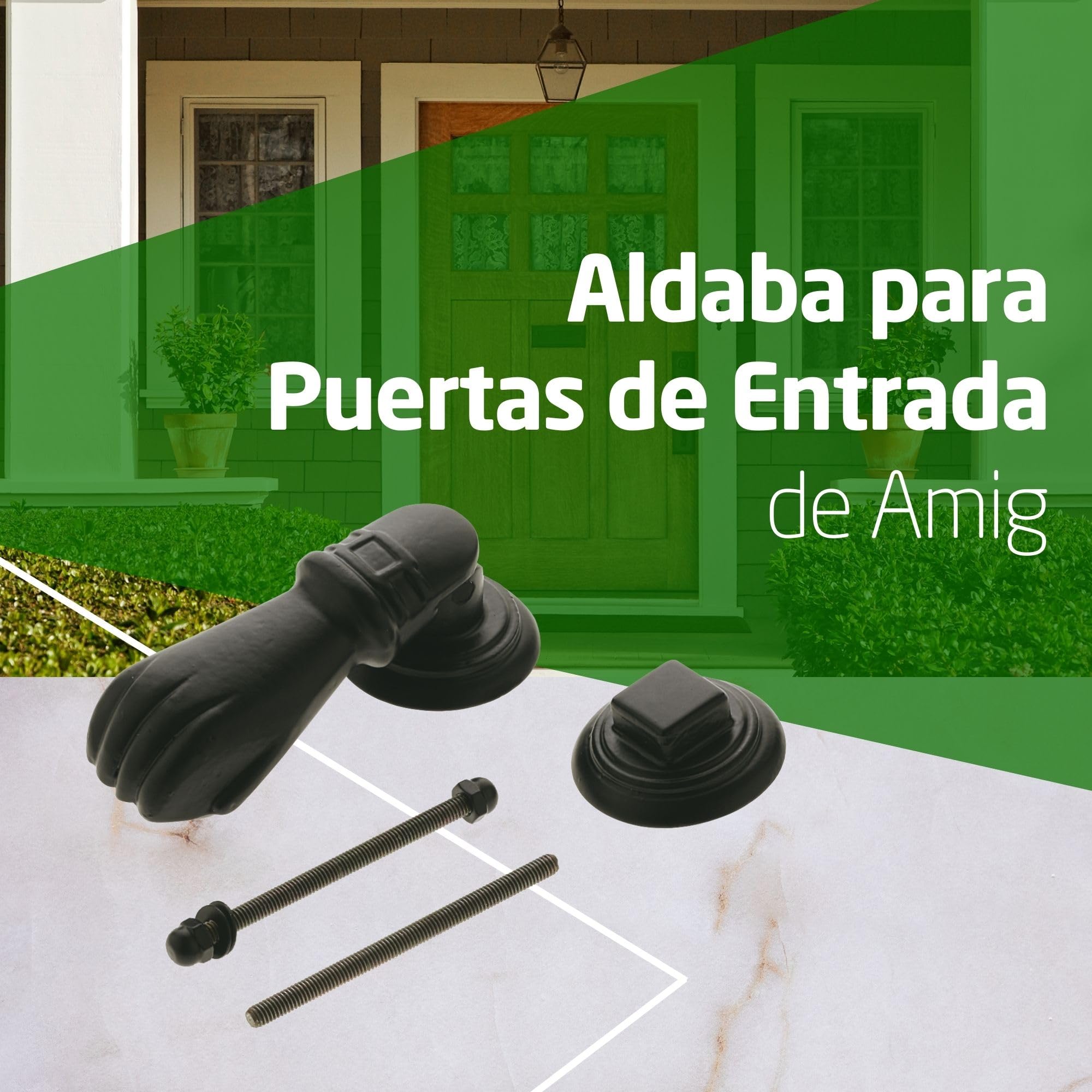 Amig - Aldaba para Puertas de Entrada Exteriores o Interiores Negra con Forma de Puño de Estilo Rústico - 113 x 54 mm - Llamador de Acero Macizo Acabado en Epoxi Negro Anti Corrosión