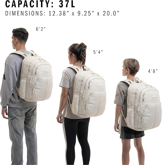 adidas Prime Backpack for Work, Travel Bag for Women and Men with Padded Compartment for Laptop, Alumina Beige/White, One Size, Prime Backpack for Work, Travel Bag for Women and Men With Padded
