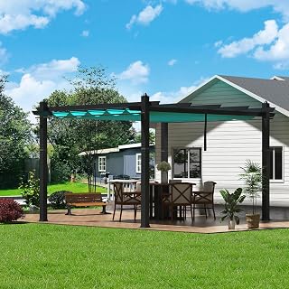 GarveeTech 10x13 ft Retractable Outdoor Pergola with Aluminum Frame, Netting & Waterproof Canopy - Patio Gazebo Shelter