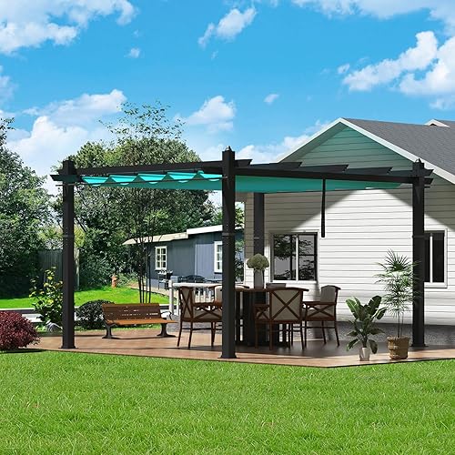 Outdoor Pergola, 10 x 13 ft Retractable Pergola Canopy, Reinforced Aluminum Frame, Heavy Duty Patio Pergolas Gazebos with Netting, Outdoor Shelter for Porch, Backyard, Deck