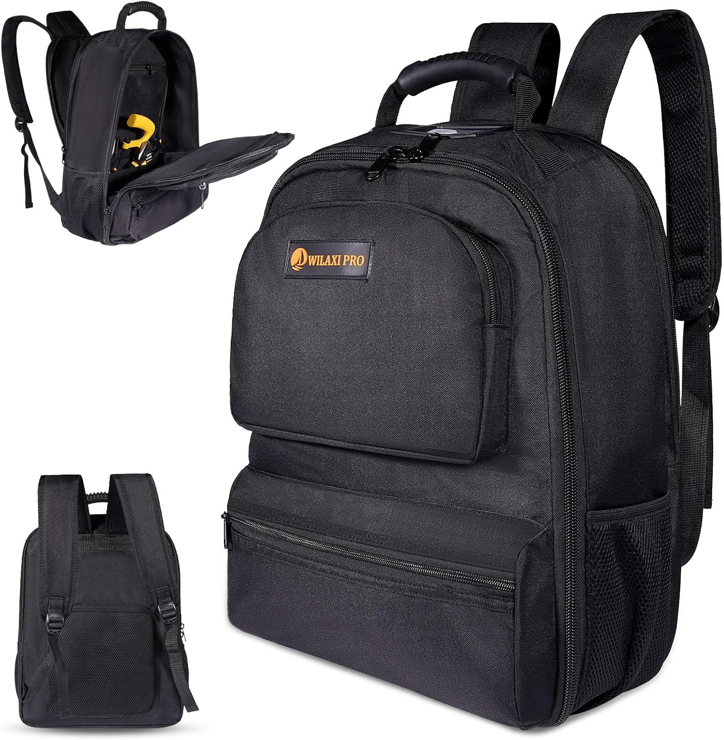 Heavy Duty Tool Bag Backpack 1680D Waterproof Oxford Fabric with Non-Slip Silicone Base, Multi-Pocket Tool Storage Organizer for Comfortable All-Day Use in Various Worksite Environments