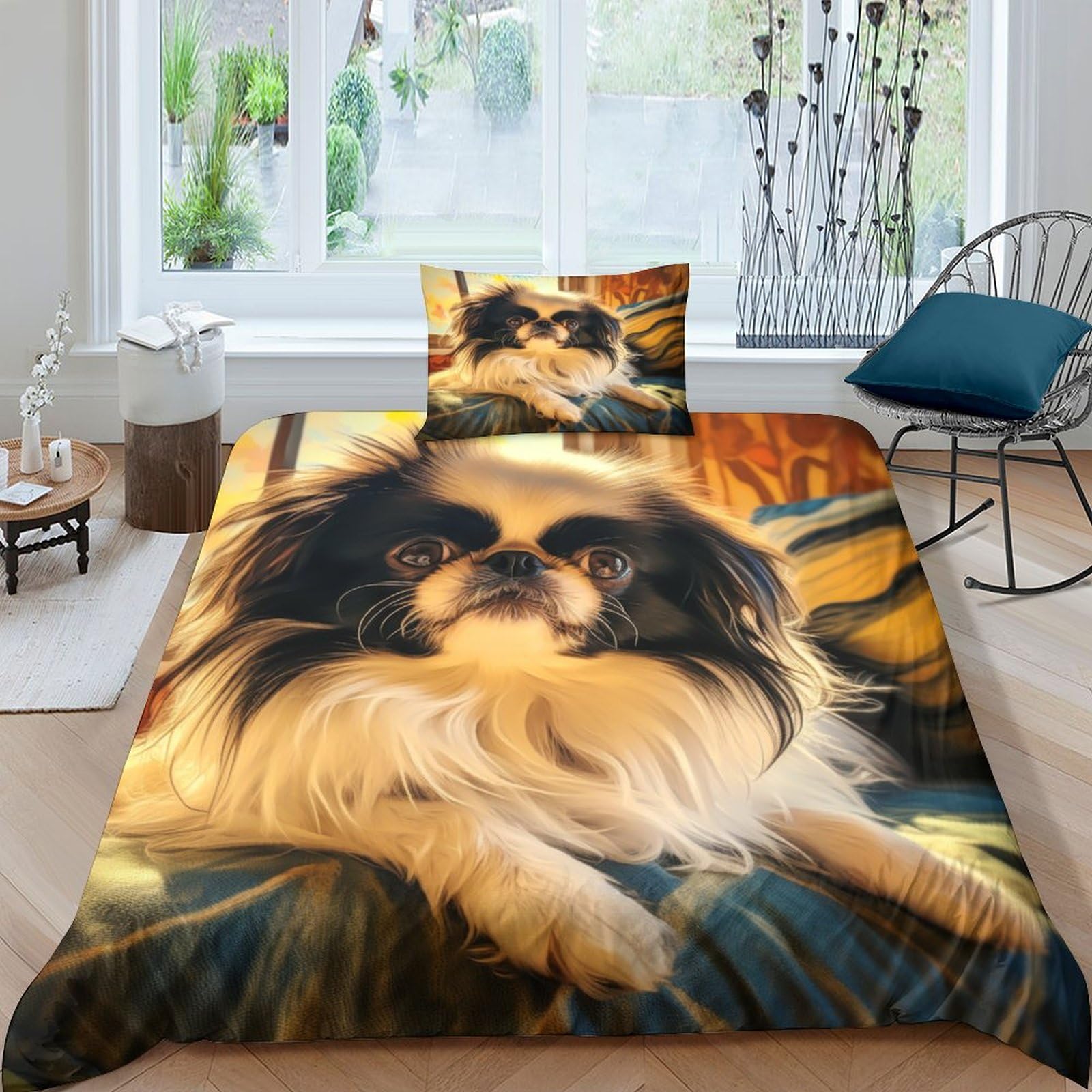 Housse de couette Shih Tzu 135x200 parure de lit 3 pièces zippée
