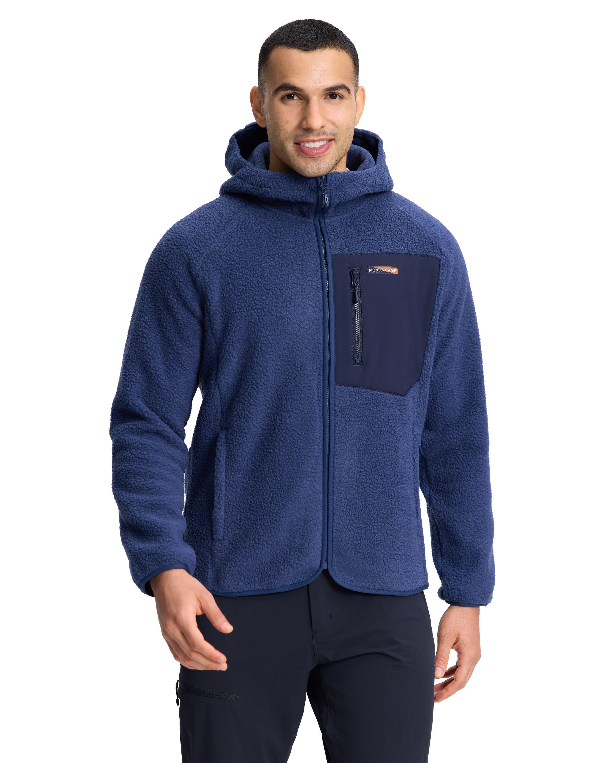 Pioneer Camp Fleecejacke Herren mit Kapuze Warm Atmungsaktiv Teddy Jacke Reißverschluss Feuchtigkeitstransportierend Outdoor Jacken mit 5 Taschen für Outdoor Wandern Trekking