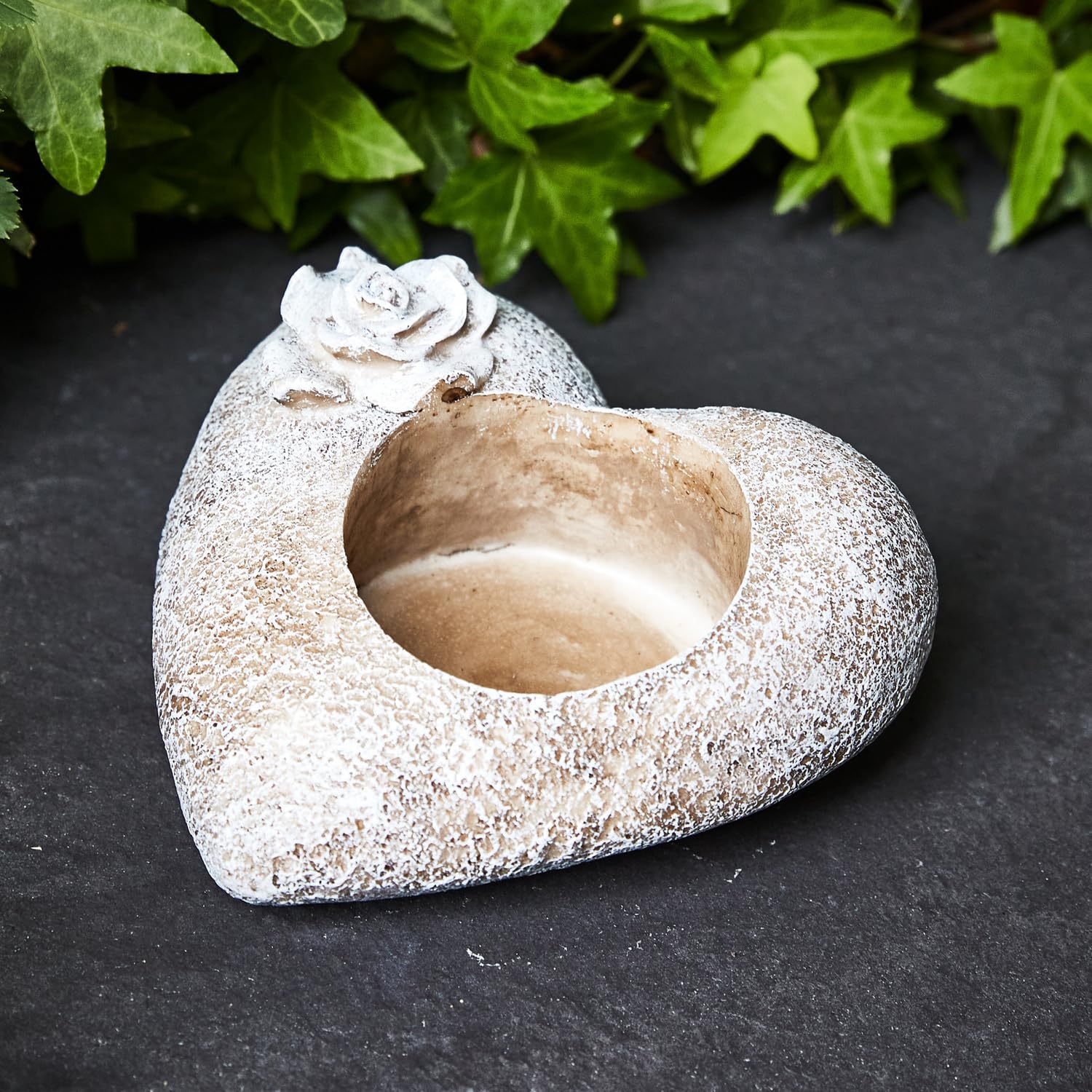 3 Pagen Decoración para tumba con forma de corazón con rosa, resistente a la intemperie, piedra conmemorativa con soporte para vela funeraria, piedra de luto, resistente a las heladas, 15 x 15 cm