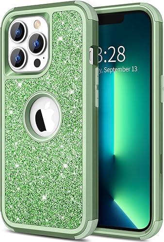 Hython Funda para iPhone 13 Pro Max con purpurina, bonita funda brillante brillante, resistente 3 en 1, híbrida de policarbonato duro suave de