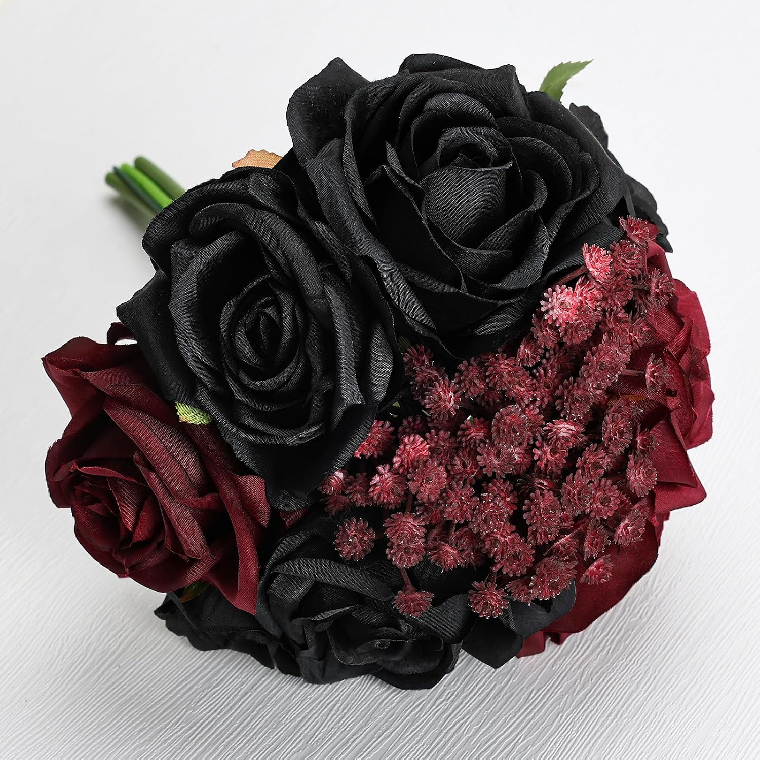 DIYDOFUN Wedding Bridesmaid Bouquets, Artificial Silk Flowers Arrangement for Ceremony Marriage Proposal Party Anniversary Decorations (Burgundy & Black, Set of 4 Bouquets)