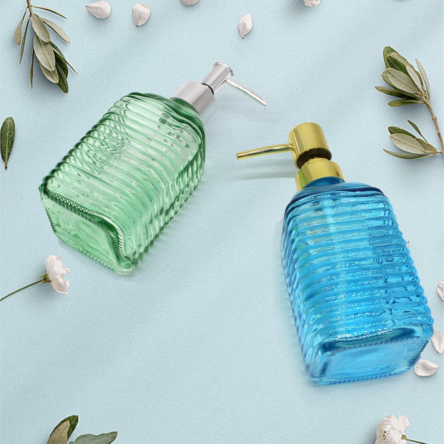 Glass Soap Dispenser for Kitchen, 8.1oz Hand Soap Dispensers Pump Bottles, Shower Liquid Soap Dispenser for Bathroom Hand Dish Shampoo and Conditioner Laundry Lotion Dispenser(Green) - Image 7