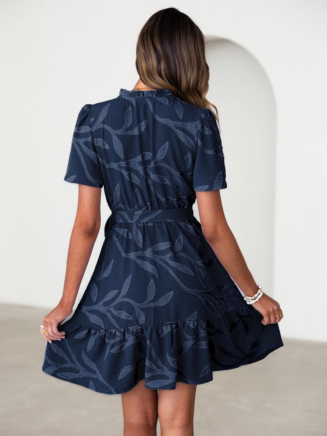 Simplee Womens Summer Dresses 2026 Casual Short Sleeve Empire Waist A Line Mini Dress V Neck Boho Sundress Pockets - Image 3