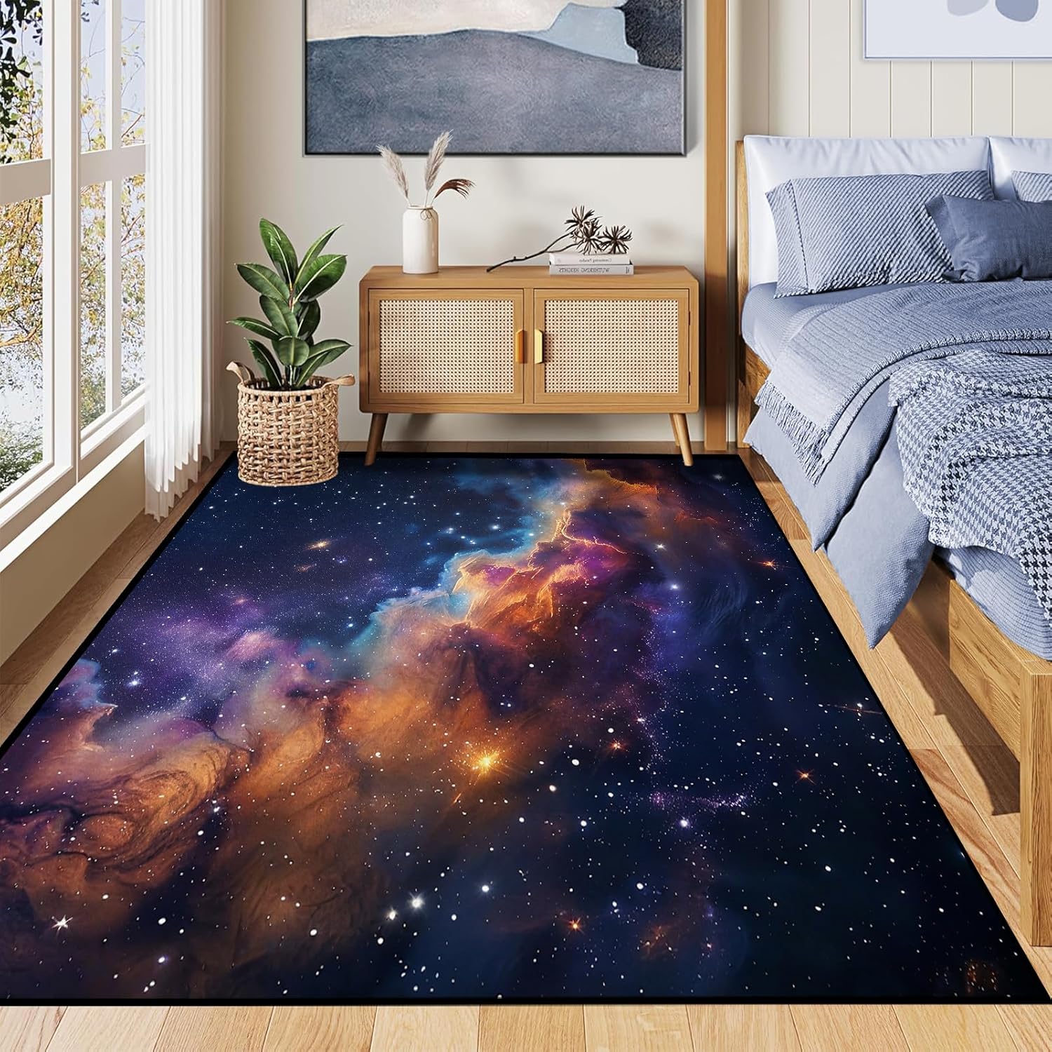 2'x3' Galaxy Area Rug Washable Starry Sky Nebula Rug for Kids Room Entryway Bedroom Decor Soft Low Pile Outer Space Carpet,23.6"x35.4"