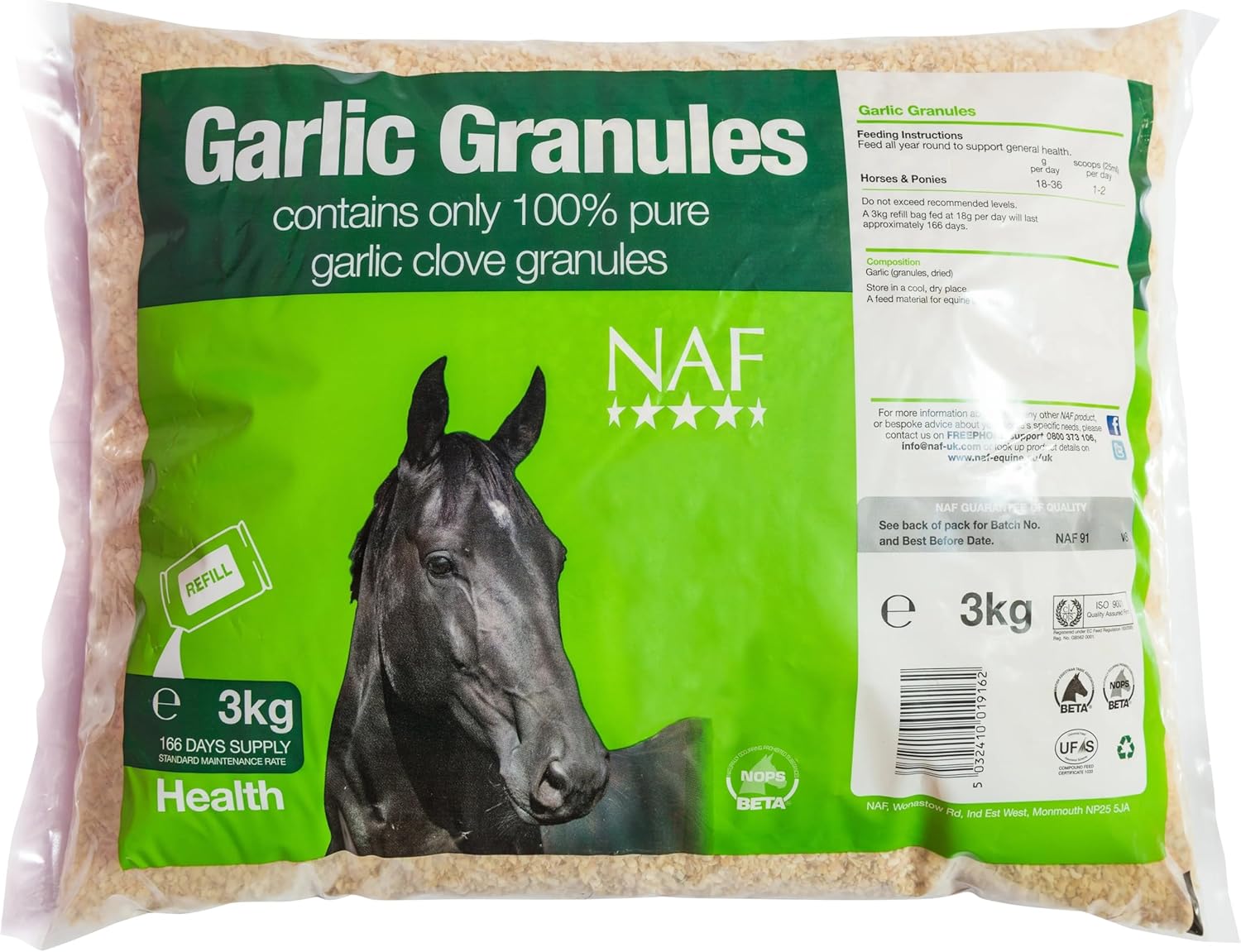 NAF Garlic Granules Refill 3kg – Natural Equine Supplement – Supports Immune System, Respiration and General Health – Pure Dried Garlic for Horses