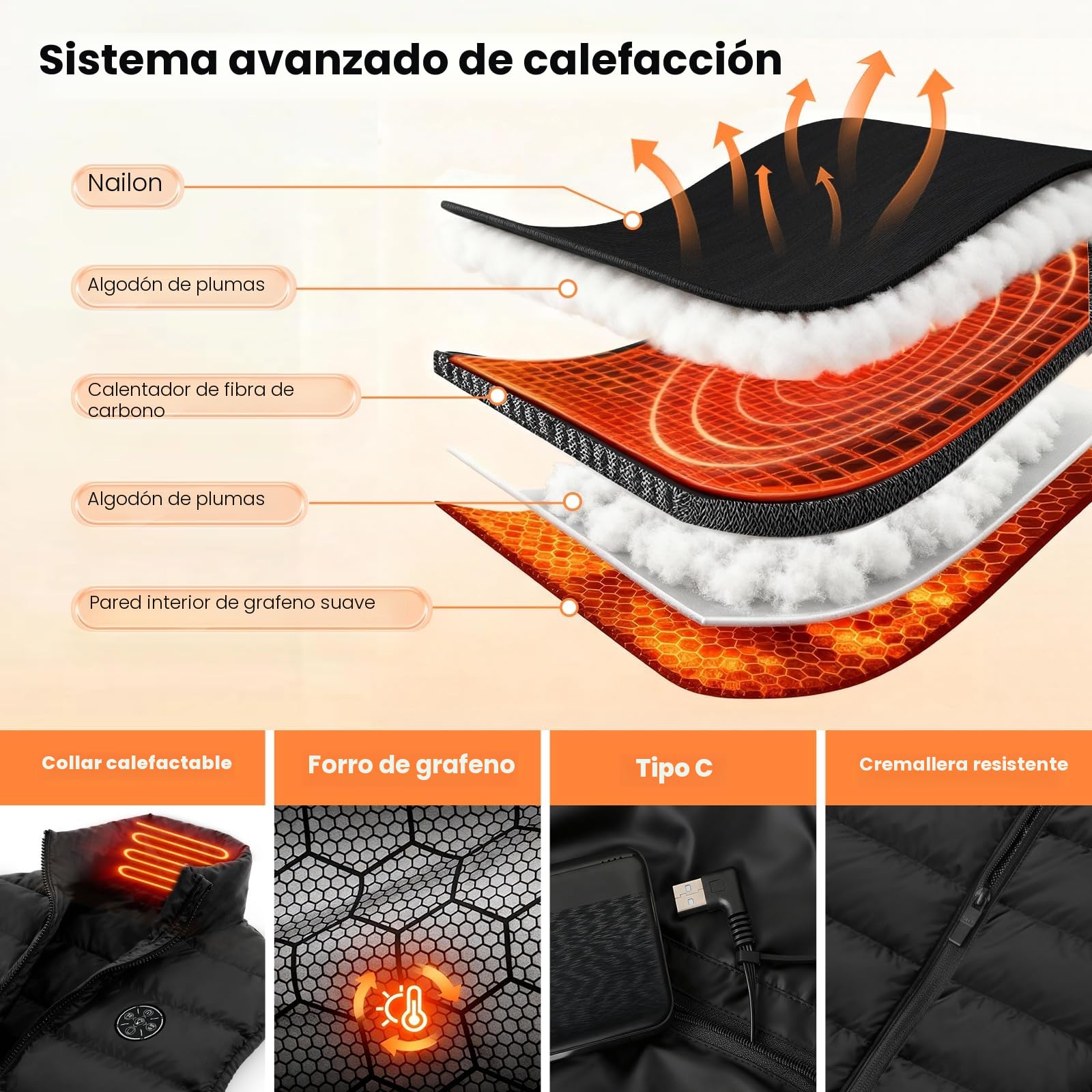 Chaleco Calefactable Hombre Mujer, Chaqueta Calefactable con 20000mAh Bateria, Chalecos Calefactables con 9 Zonas de Calefacción para Exteriores, Ropa Calefactables Para el Invierno (L)