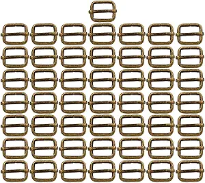 BIKICOCO Metal Slide Adjuster Buckle Tri-Glides with Movable Center Bar, for Straps, 0.6 x 0.51 Inch, Bronze, Pack of 50