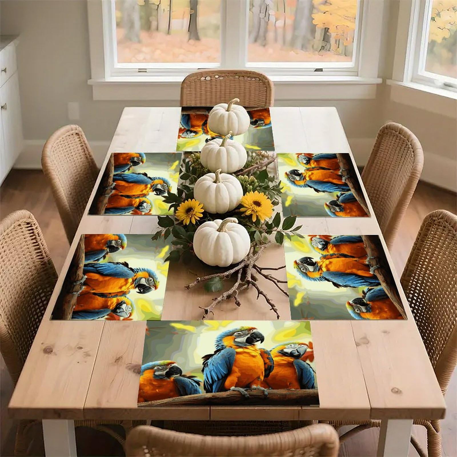 Cute Parrots Placemats Wipeable Heat Resistant Table Mats Washable Flax Place Mats Elegant Cloth Non-Slip Placemat for Kitchen Dinning Party Table Decor 12 * 18 in