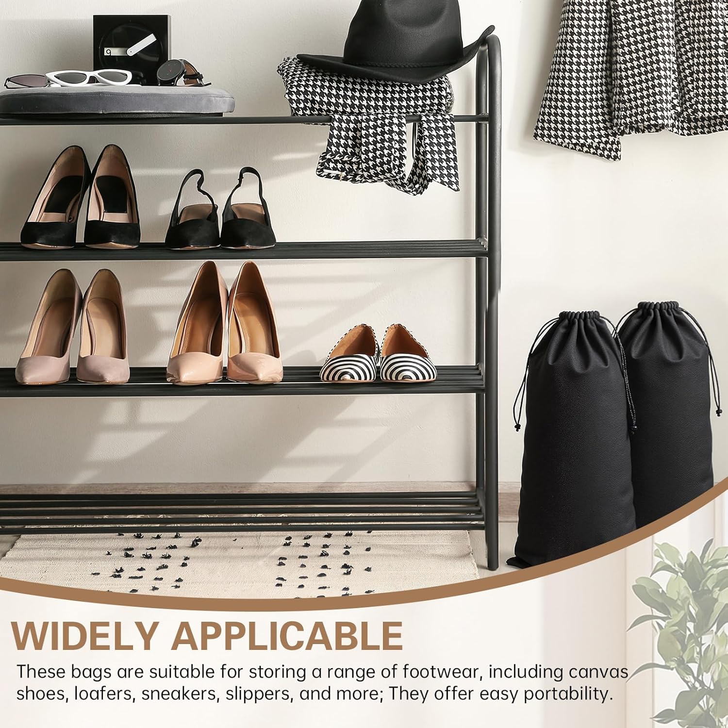 Amylove 4 Pcs Flannel Cloth Shoe Bags for Travel, 8 x 17 Inches Dust Pouch with Drawstring Closure, Washable Breathable Cotton Fabric for Luggage (Black) - Image 6