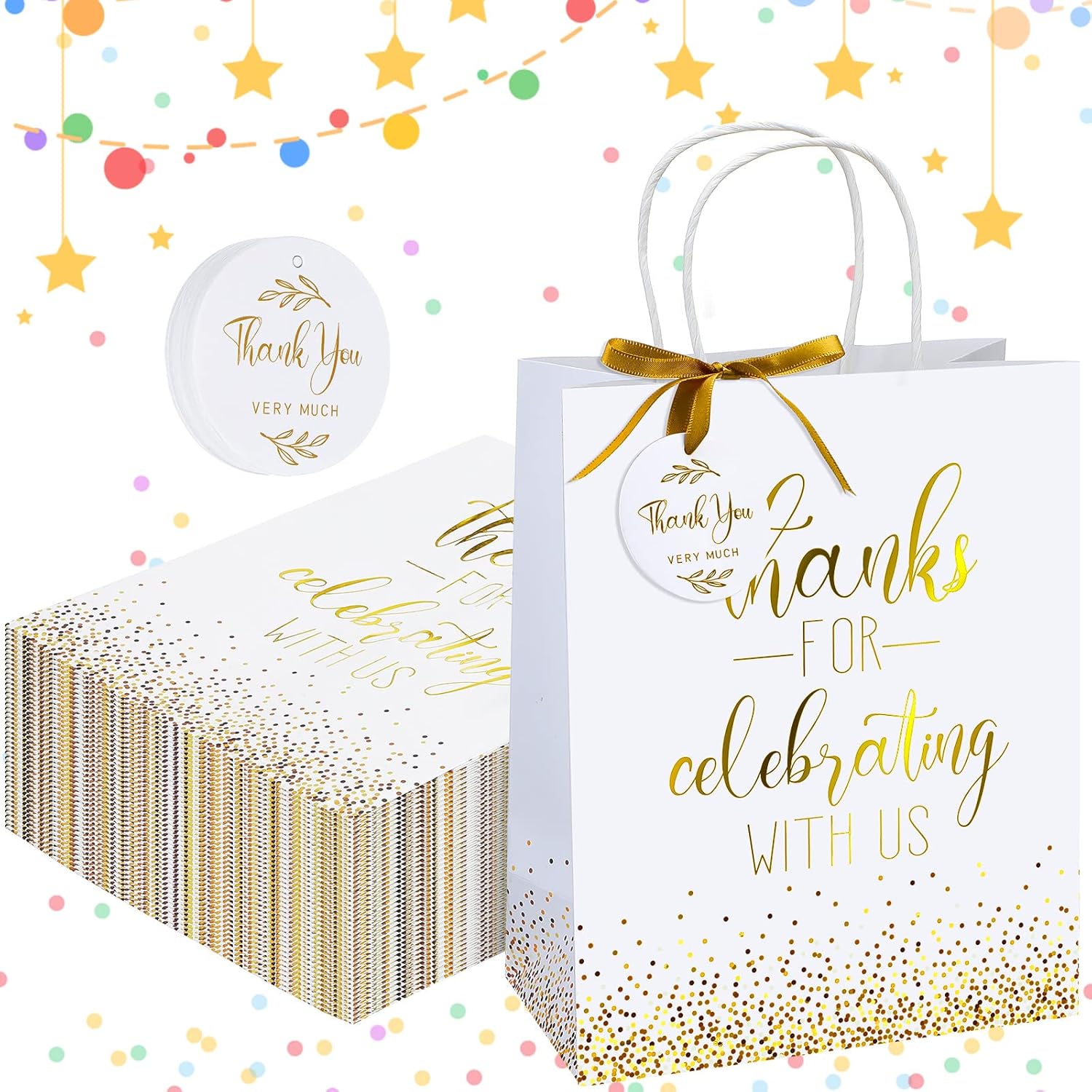 Queekay 36 Pcs Wedding Welcome Bags with Handles Large Wedding Gift Bags with 36 Tags for Guests Birthday Baby Shower Party Favors(Classic)