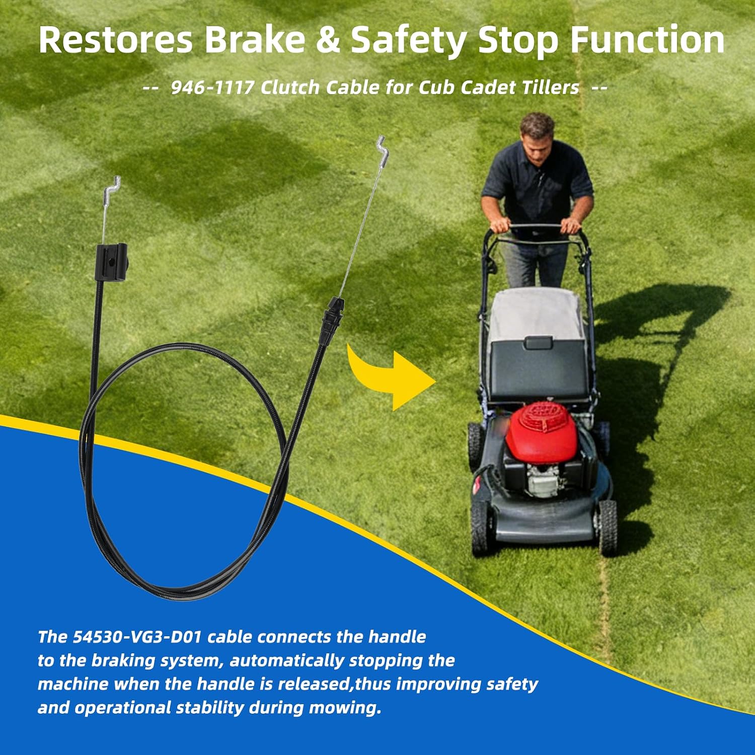 54530-VG3-D01 Brake Cable Compatible with Honda HRR216 HRS216 HRT216 Walk-Behind Lawn Mowers
