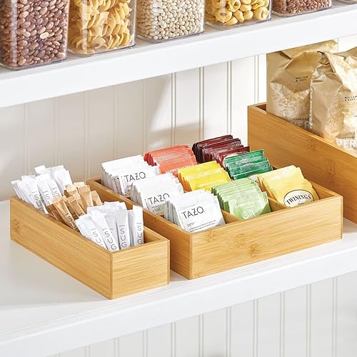 Miniatura 2 de mDesign Contenedor de almacenamiento dividido de bambú, organizador de cajones para armario de despensa de cocina, estante, encimera de isla,