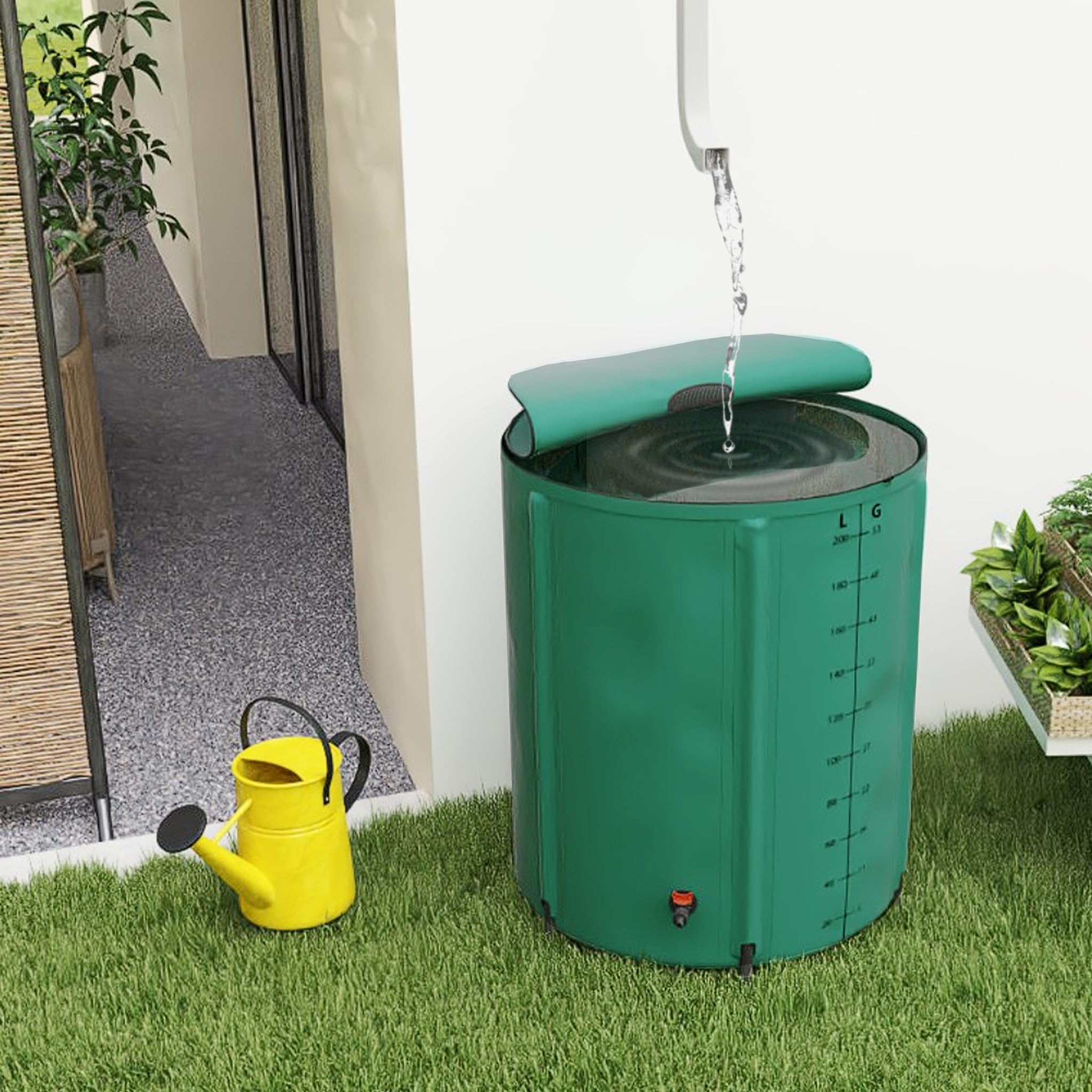 Froadp 750L Opvouwbare Regenton 150 Gallon Regenwatervat PVC Watertank Opslagcontainersvoor Tuinirrigatie Regenwatertank met Aftapkraan Regenwaterton Watertank voor het Opvangen van Regenwater