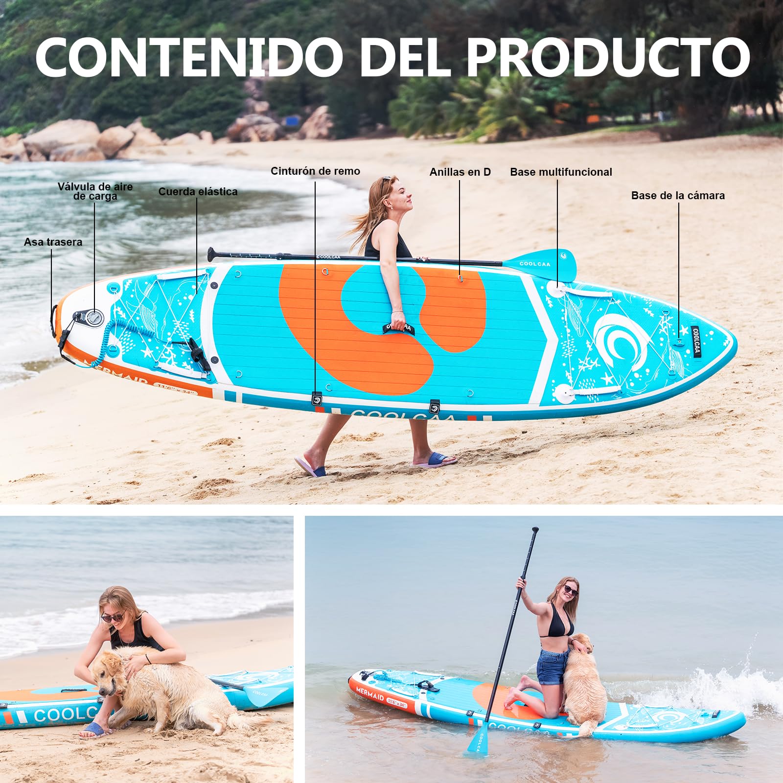 COOLCAA 354cmx86cmx15cm Tabla Paddle Surf Hinchable con Accesorios Sup de Primera Calidad, Capacidad de Carga de hasta 210kg, Tabla de Sup para Adultos y Jóvenes de Todos los Niveles