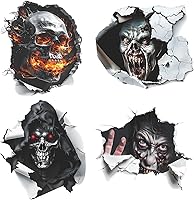 Vista 1 de 4 hojas de calcomanías para tapa de inodoro de Halloween, calcomanías 3D de pared rota de calavera de terror, calcomanías de pared horribles