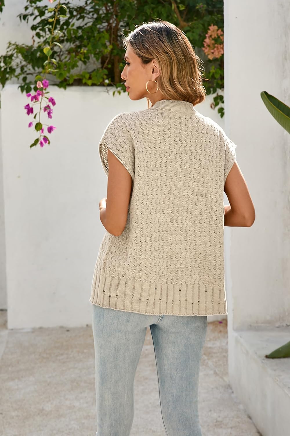 Cakulo Womens Cable Knit Sweater Vest 2025 Oversized Sleeveless Button Down Summer Cardigan Sweaters Tops - Image 3