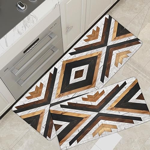 Juego de 2 alfombras de cocina aztecas bohemias acolchadas antifatiga, para el suelo, rústicas, occidentales, estilo granja, antideslizantes,