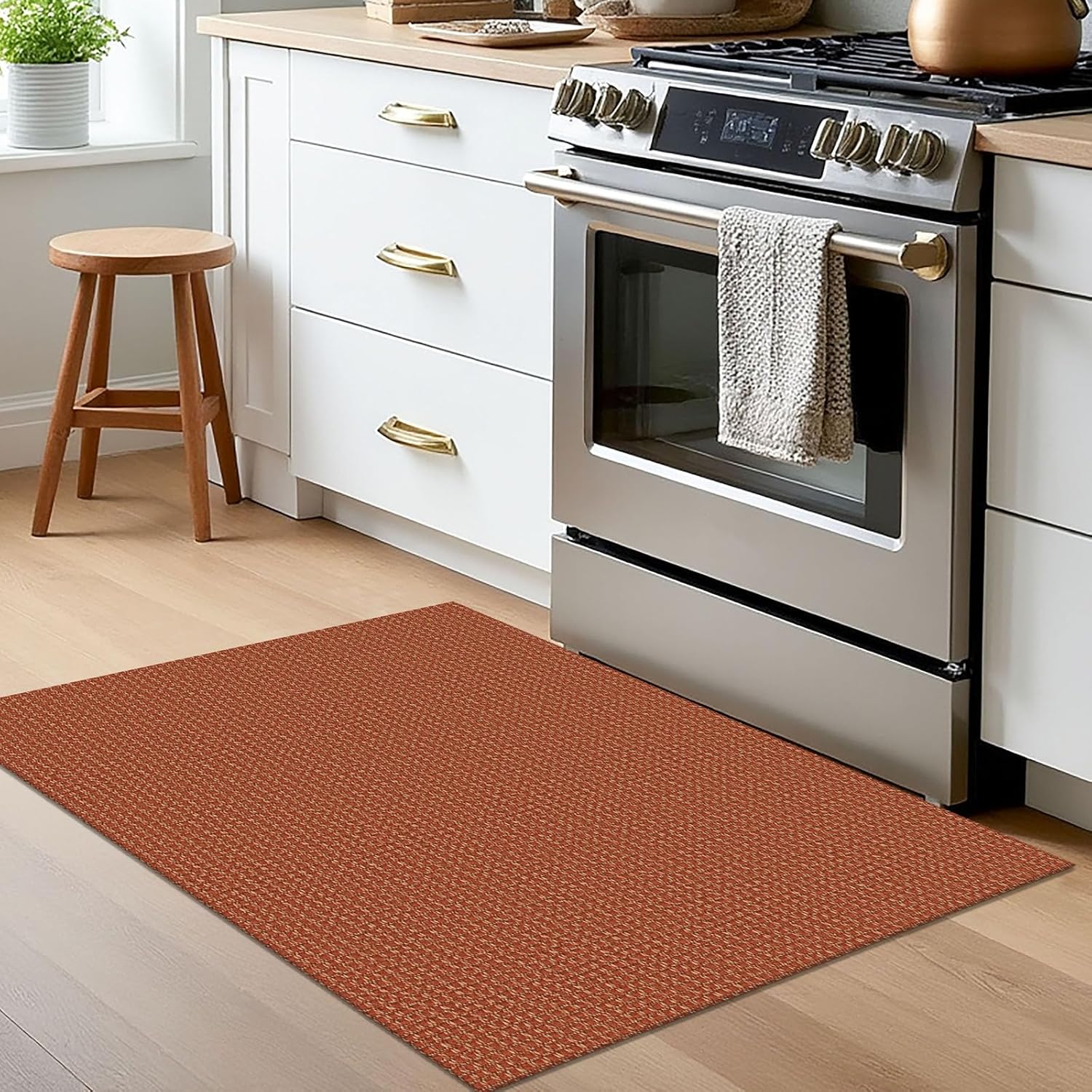 EARTHALL Woven Area Rug 2x3 Ft Washable Rugs for Entryway Braided Non Slip Throw Rugs Door Mat Indoor Outdoor Entrance Small Cotton Woven Carpet for Kitchen Foyer Front Door, Rustic Orange/Tan - Image 7