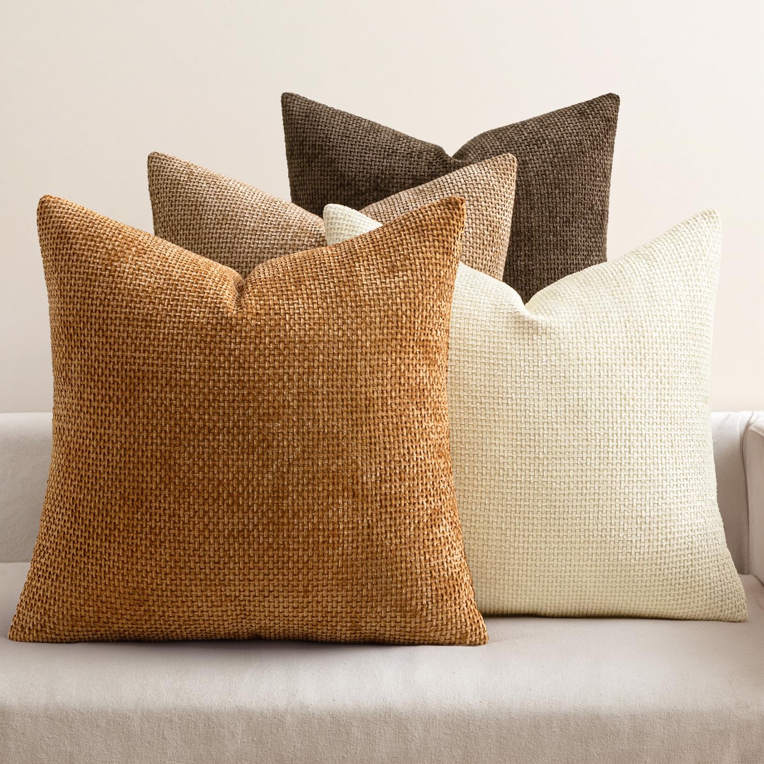 MIULEE Soft Decorative Chenille Fall Pillow Covers Brown 16x16 Pack of 4
