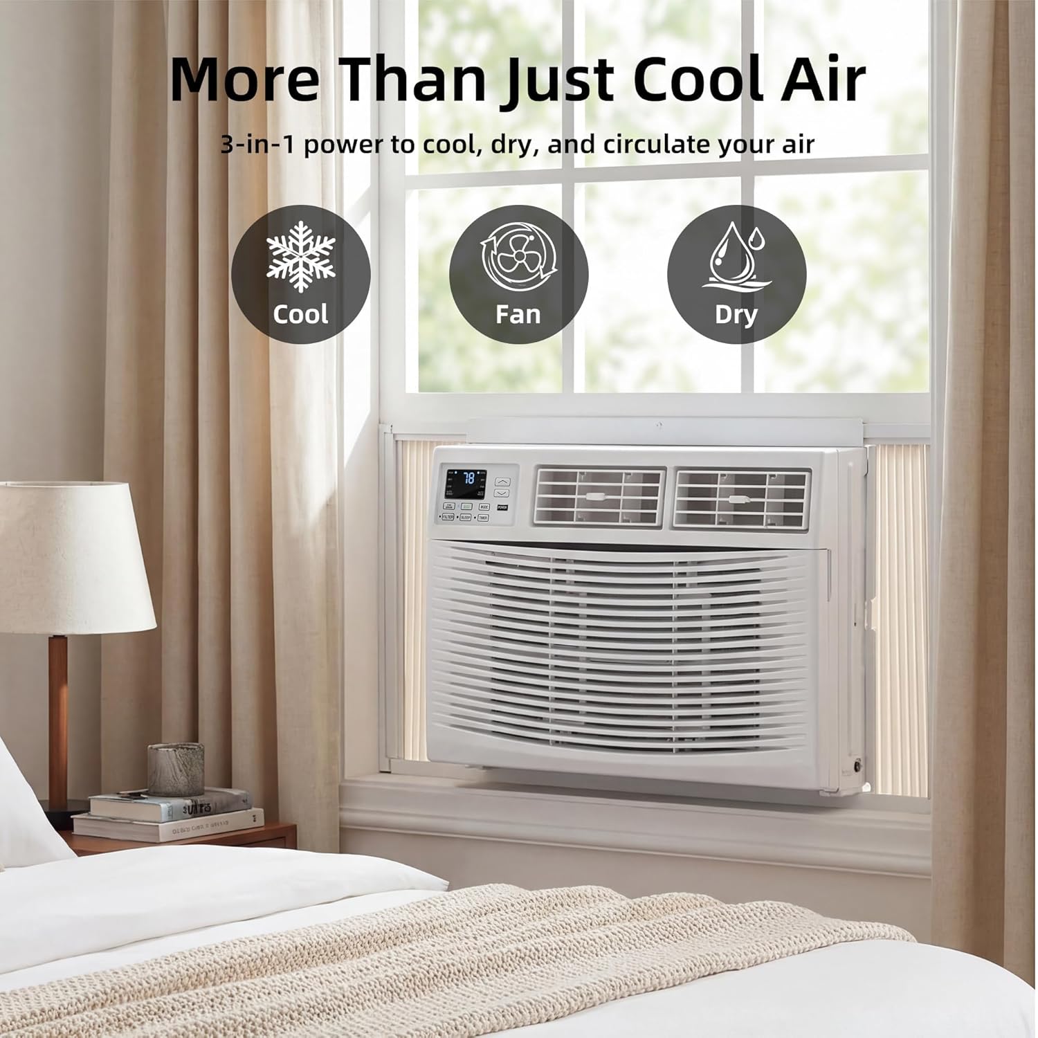 12000 BTU Window Air Conditioner, 115V Air Conditioner Window Unit with 3 Speeds, 24H Timer & Remote, 6 Modes Window AC Units, Cools up to 550 Sq.Ft, Easy Install for Bedroom Apartment Office Indoor