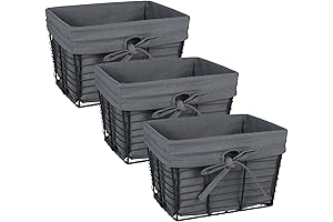 Farmhouse Grey Woven Metal Baskets with Burlap Liners, Set of 3