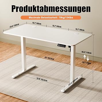 ERGOMAKER Elektrischer Höhenverstellbarer Schreibtisch 120x60cm (47.1x23.6) Höhenverstellbarer Tisch mit Spleißplatte (Weißes Gestell + Weiße Tischplatte)