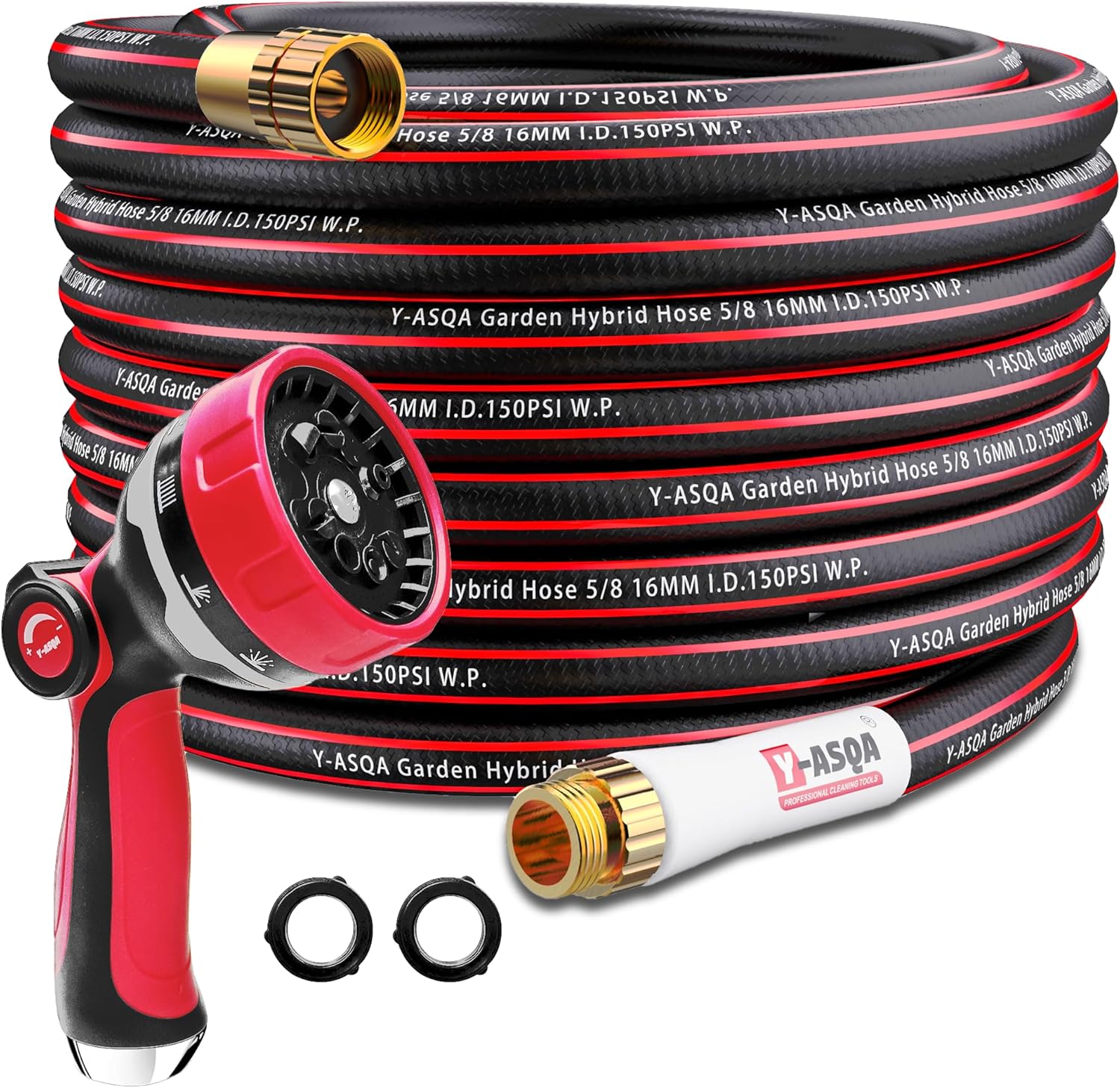 Flexible Garden Hose 50 ft with 10 Spray Patterns Garden Hose Nozzle | Standard Heavy Duty outdoor Water Hose, Lawn and Garden, All Weather, Lightweight, No Leaking Rubber hose