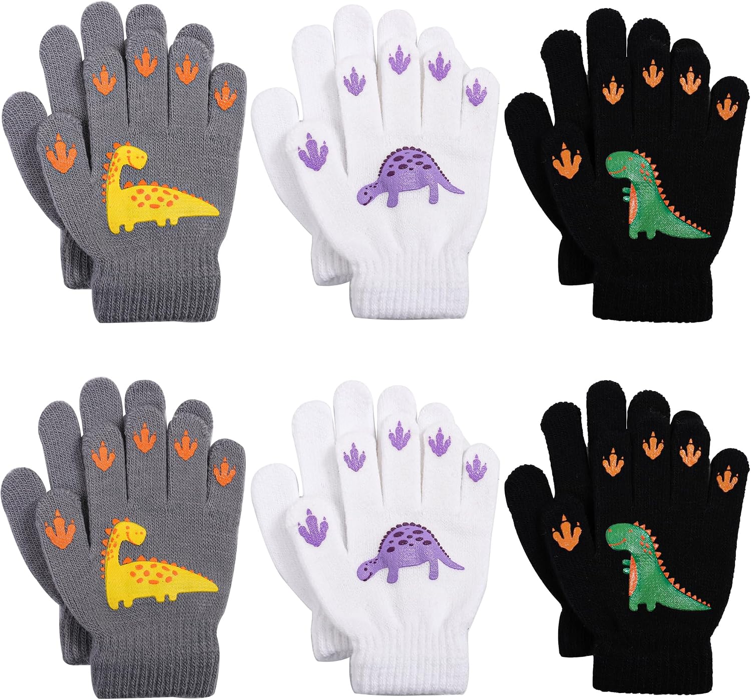 Cooraby 6 Pairs Kids Warm Magic Gloves Winter Stretchy Knit Gloves for Boys Girls
