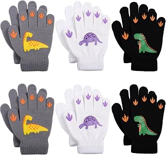 Cooraby 6 Pairs Kids Warm Magic Gloves Winter Stretchy Knit Gloves for Boys Girls