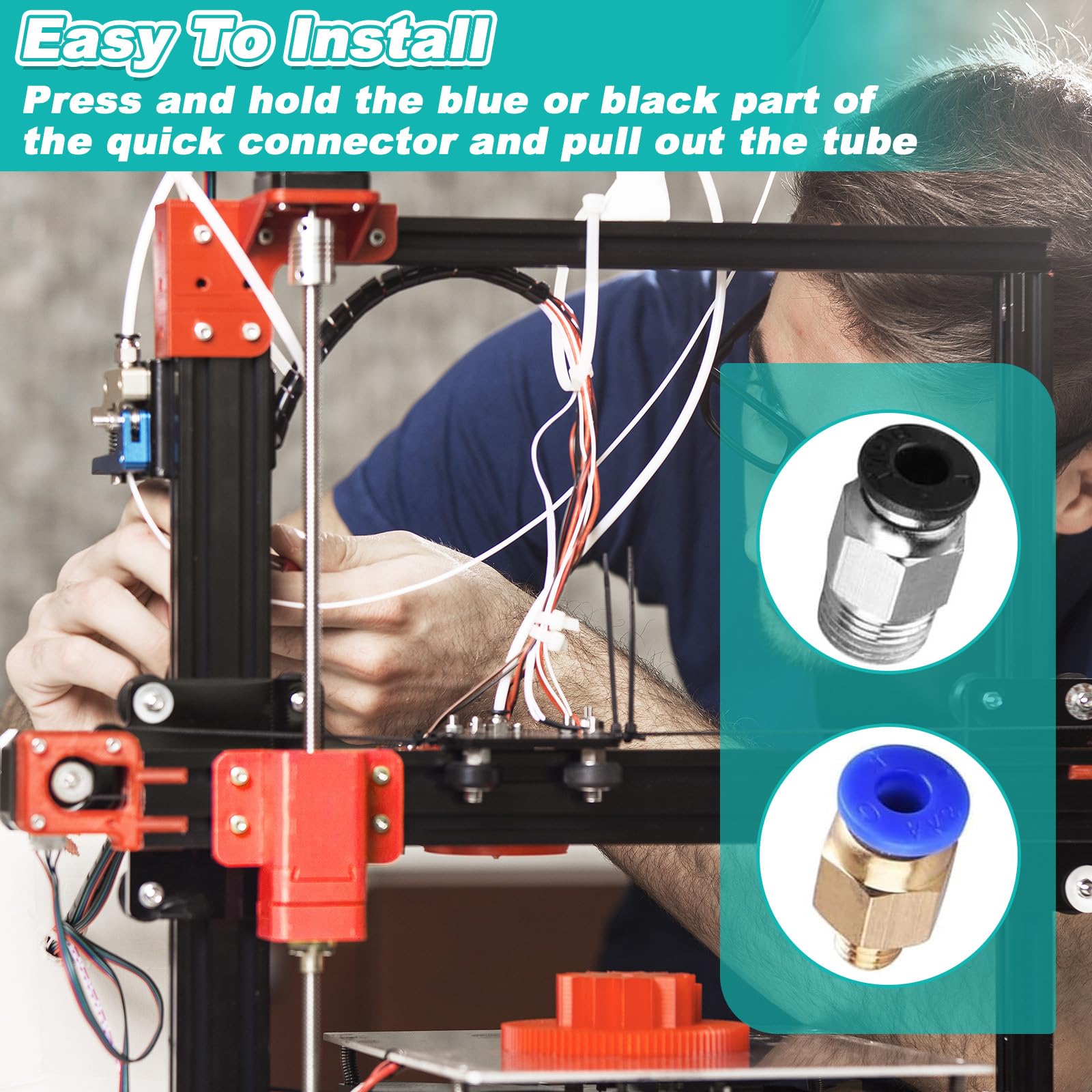 PTFE Teflon-buis, 10 meter PTFE-slang met snijder, 3D-printeraccessoires 2,5 mm ID 4 mm OD compatibel met 3D-printers zoals Bambu Lab A1/A1 mini/P1P/P1S/ X1C en Creality K1/K1 Max/Ender3 V3