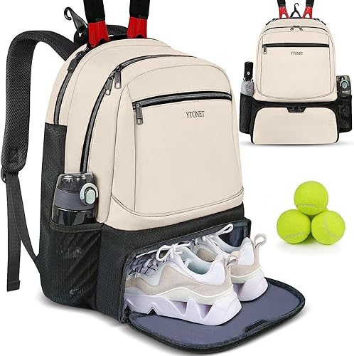Miniatura 6 de Ytonet Mochila de gimnasio para hombres y mujeres, mochila deportiva de viaje, bolsa de tenis, mochila de tenis para mujeres y hombres, 2 raquetas