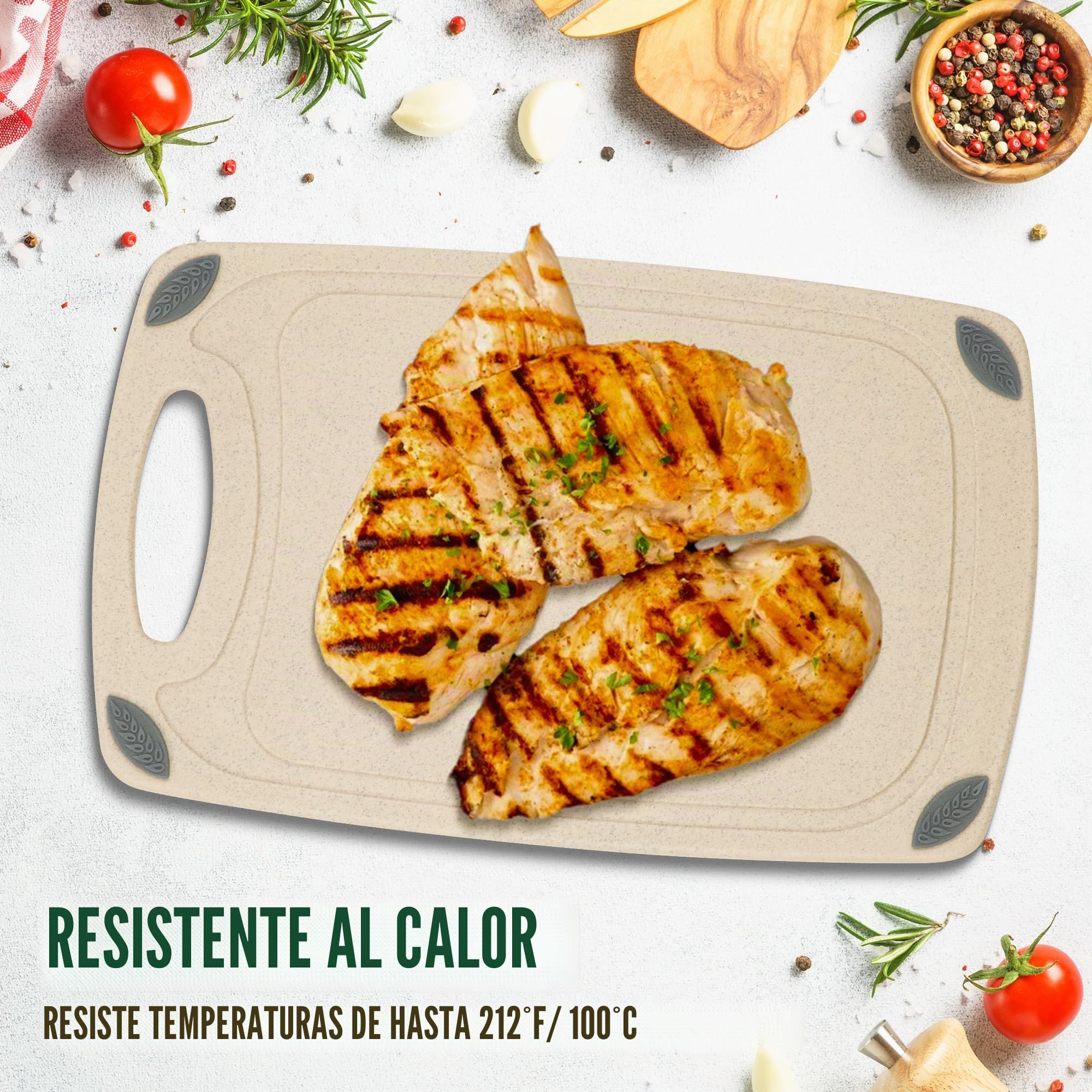 Axiom Creations Juego de tablas de cortar reversibles de 2 piezas hechas de material natural de paja de trigo de grado alimenticio, alternativa ecológica al plástico, tablas de cortar sin gluten y sin