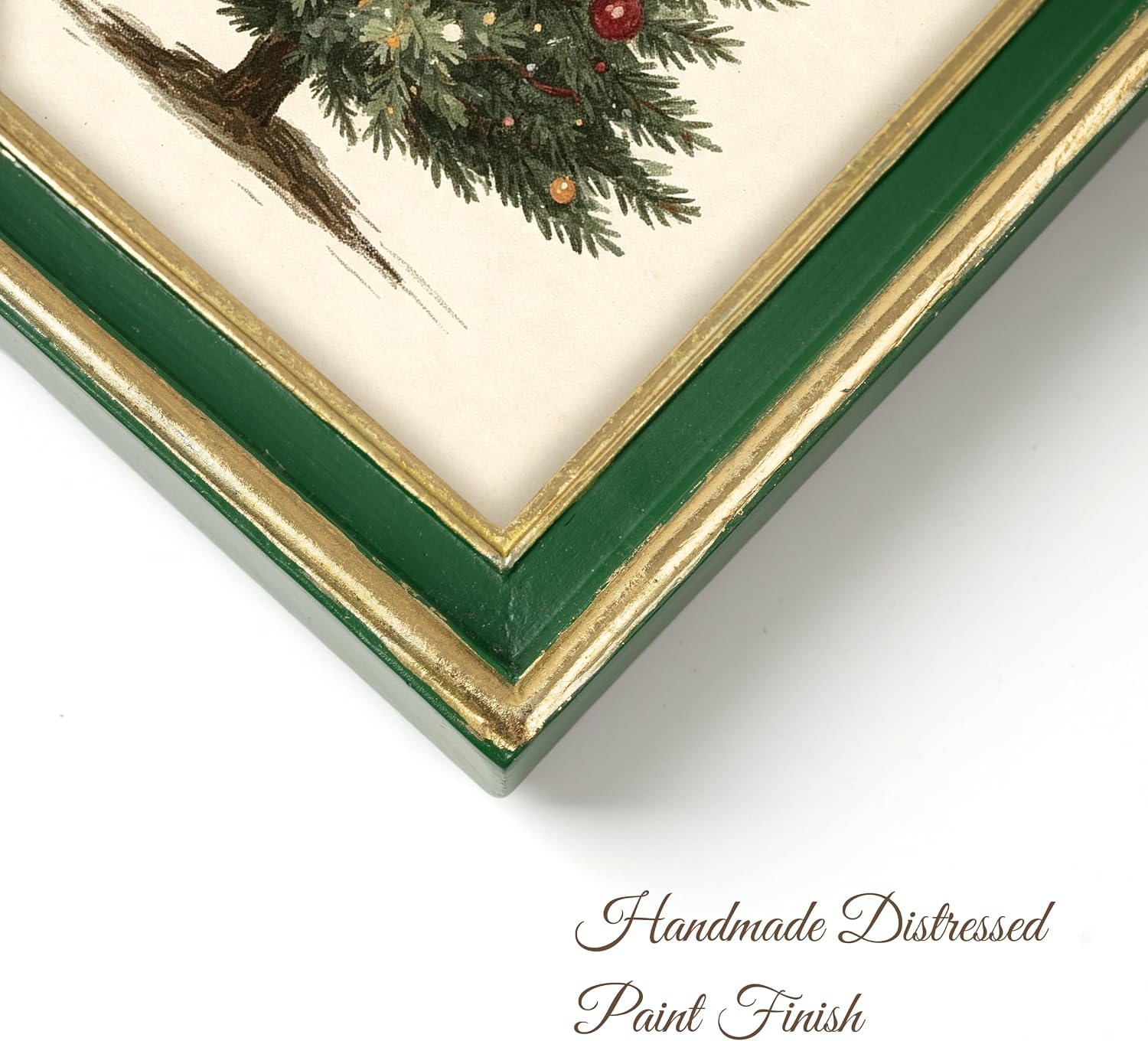 AELS 5x7 Inch Vintage Christmas Picture Frame, Elegant Antique Photo Frames with Glass Front, Photo Display, Tabletop Wall Hanging, Christmas Decoration Gift Ideas, Green with Gold Trim image 3