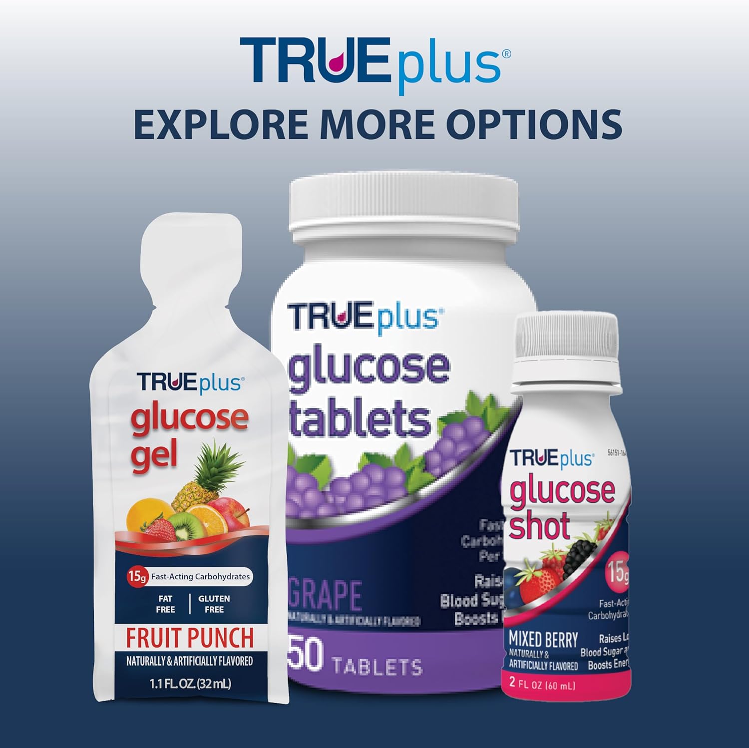 TRUEplus Glucose Gel Pouch, Strawberry Flavor, 15g Fast-Acting Carbohydrates Per Serving, Fat Free, Gluten Free, Boost Energy, 6 Pack