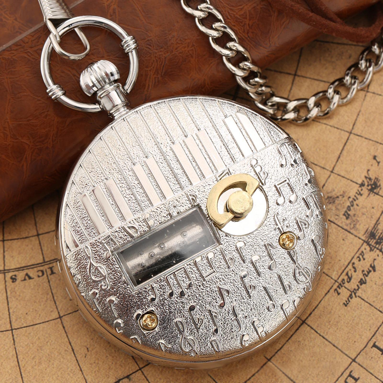 Musical Reloj de Bolsillo Coleccionable Vintage con Movimiento de y Cadena Caja Musical Retro Grabada Accesorio Único para Hombre Mujer, tren de oro, unico