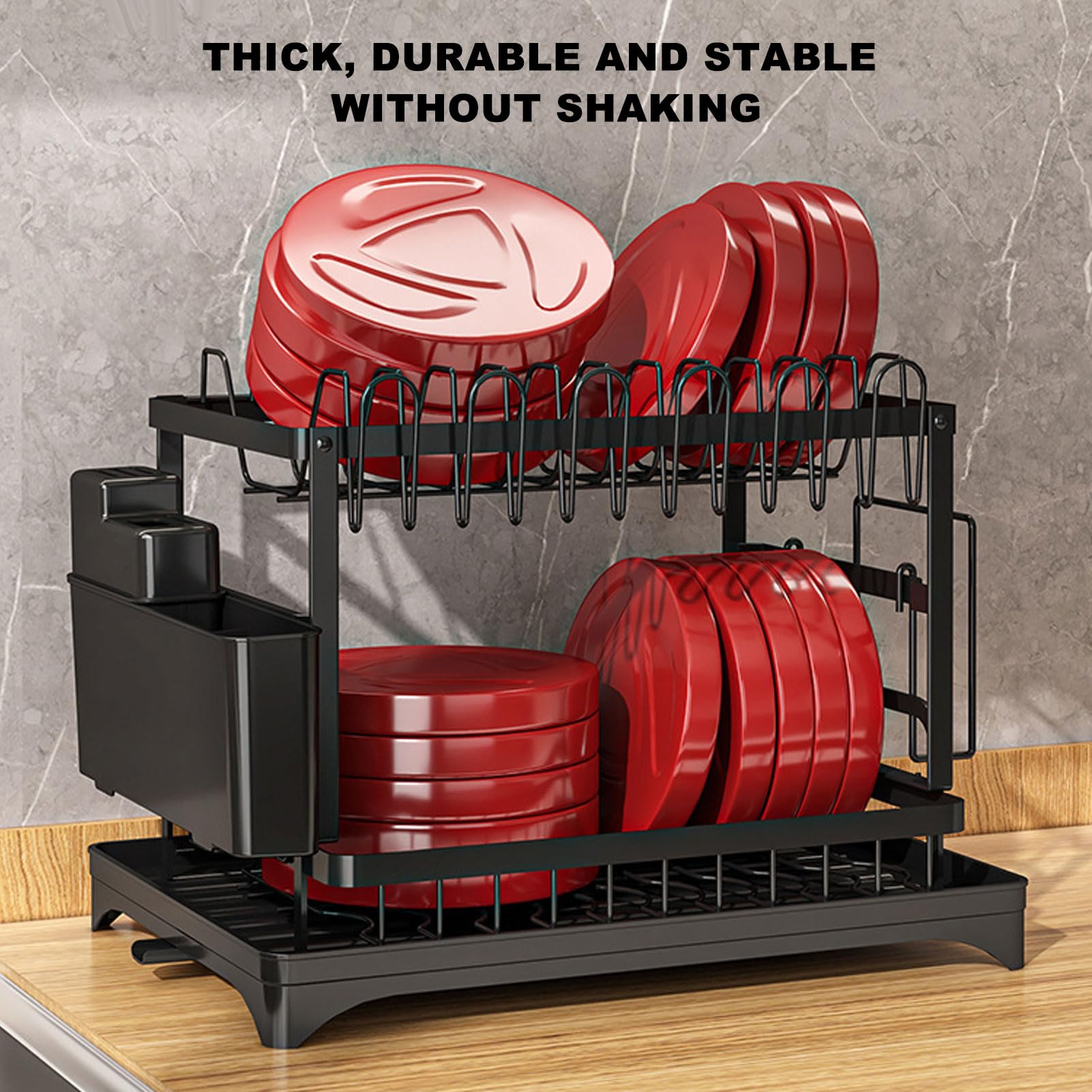 Qcwwy Rejilla para Secar Platos, Rejilla para Secar Platos para Encimera de Cocina, Multiusos, Soporte para Cubiertos de 2 Niveles, Escurridor de Vajilla Pequeño, Palillos, Cubiertos,