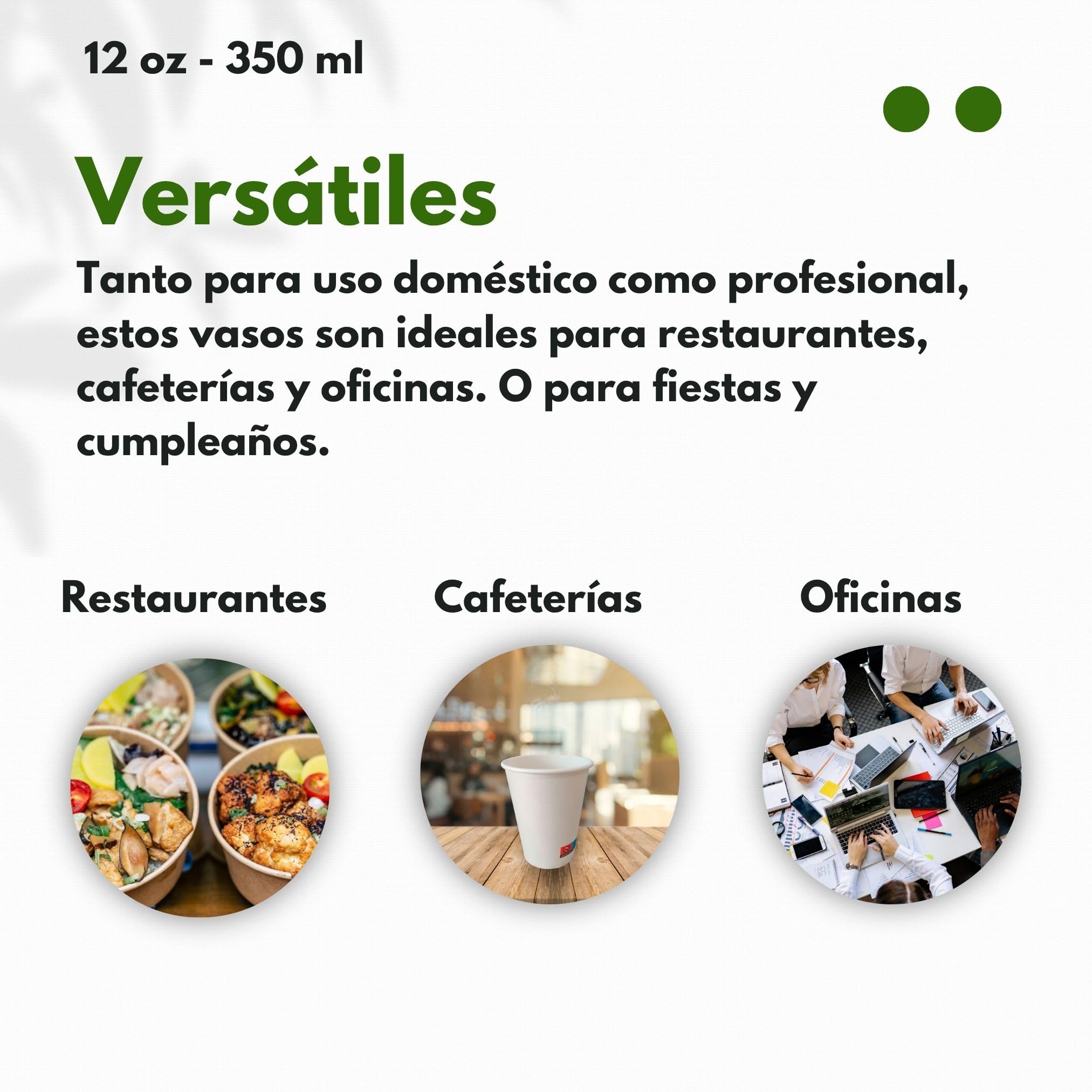 Vasos Desechables de Café Para Llevar - Vasos Cartón para Servir el Café, el Té, Bebidas Calientes y Frías (12 oz - 350 ml, Blanco) - Caja de 1.000 vasos