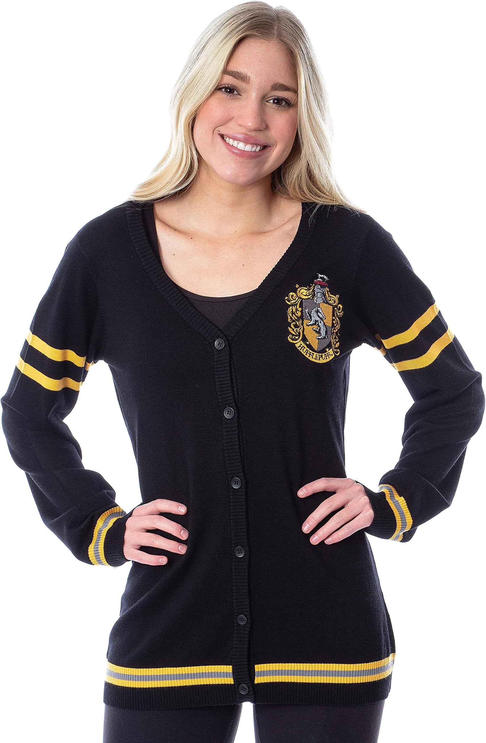 Harry Potter Womens' Slytherin House Crest Open Front Cardigan Juniors Knit Sweater